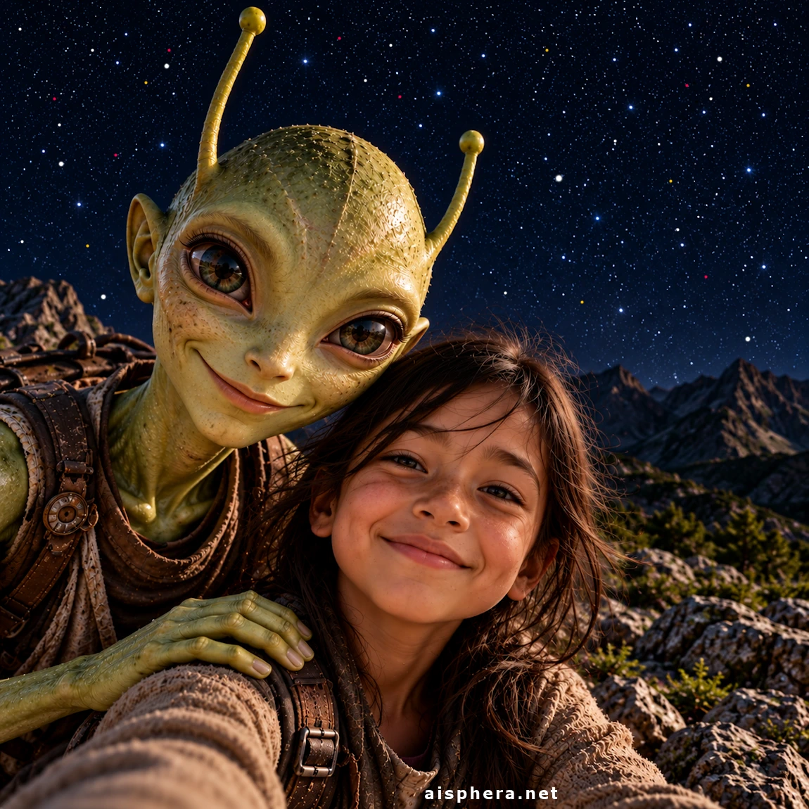 Selfie enfant avec extraterrestre - Regard Extraterrestre