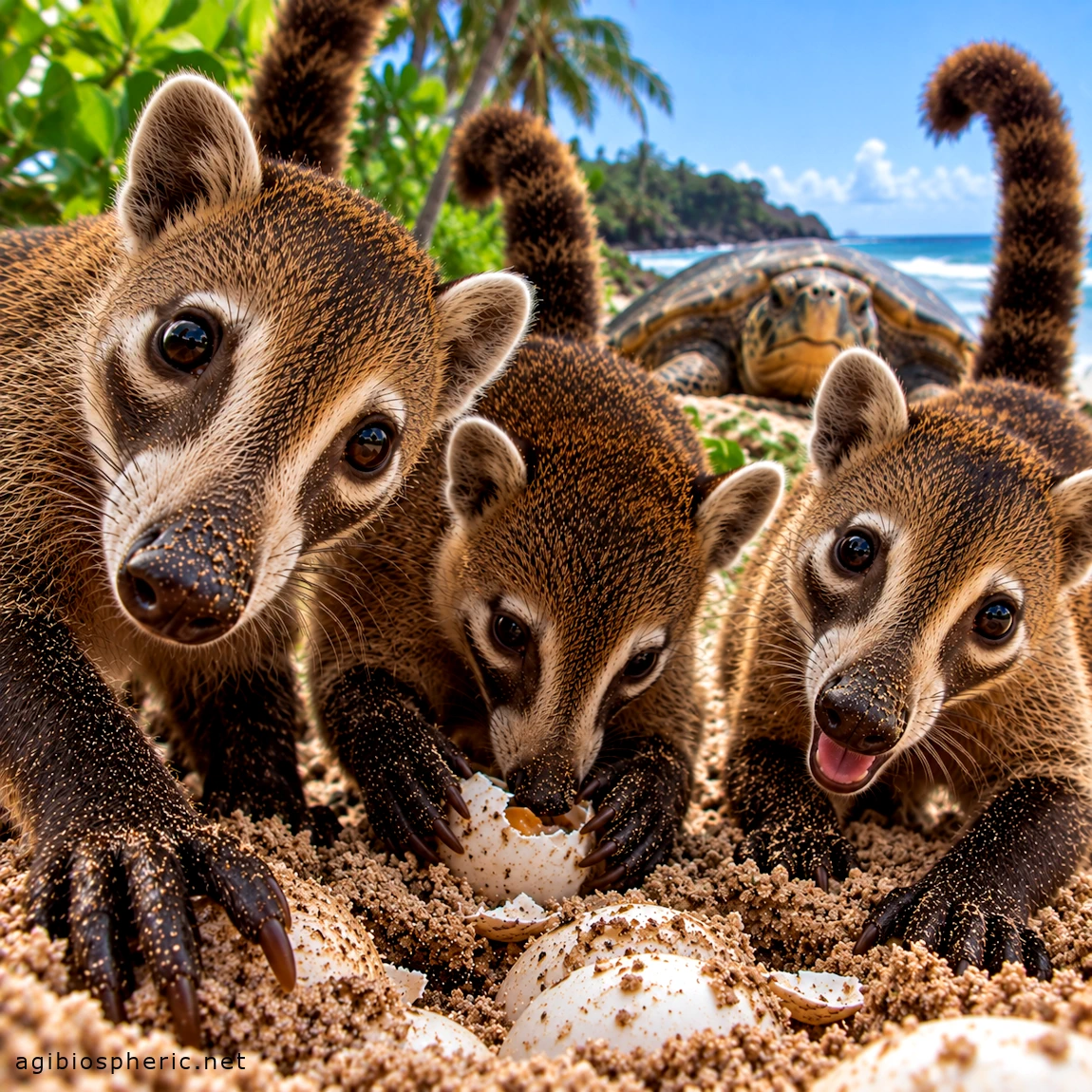 Coatis gourmands autour des oeufs de tortue - Le Testament du Vivant - The Seed - Amour de la Nature